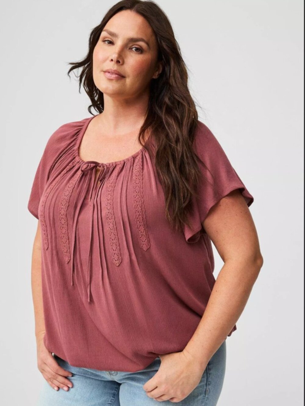 Torrid Crinkle Gauze Flutter Sleeve Top Size 1 1X Boho Blouse